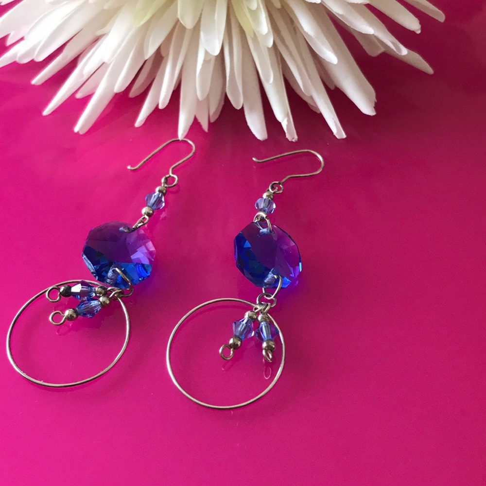 925 silver earrings blue gem